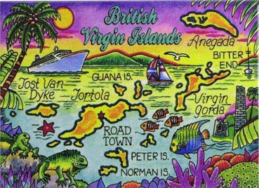 Britische Jungferninseln Tortola Karte der Karibik Kühlschrank Collector's Souvenir Magn. von World By Shotglass