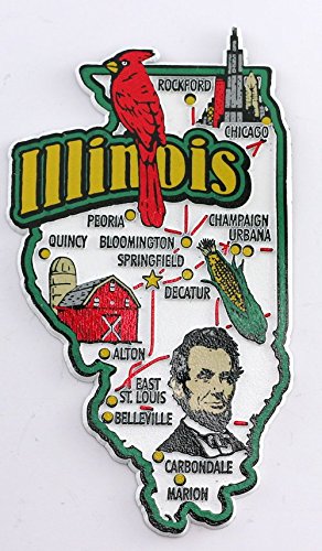 Illinois State Karte und Sehenswürdigkeiten Collage Magnet FMC von World By Shotglass