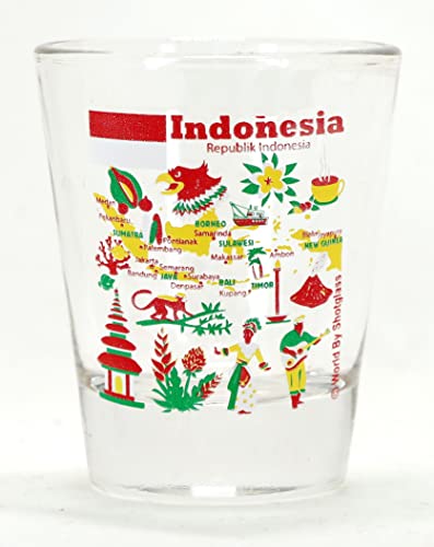 Indonesien Sehenswürdigkeiten und Ikonen Collage Schnapsglas von World By Shotglass