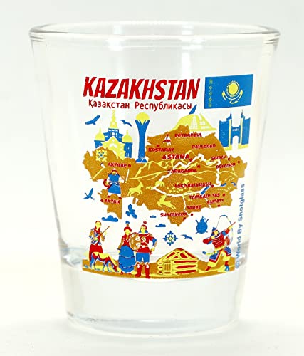 Kasachstan Sehenswürdigkeiten und Ikonen Collage Schnapsglas von World By Shotglass