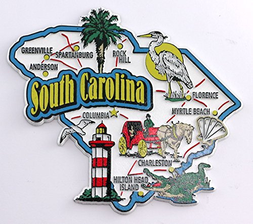 Kühlschrankmagnet, Motiv: South Carolina Staatskarte und Sehenswürdigkeiten, Collage, Souvenir, Sammlerstück, FMC von World By Shotglass