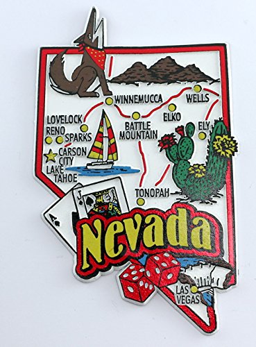 Magnet mit Staatskarte von Nevada und Sehenswürdigkeiten, Collage, Kühlschrankmagnet, Souvenir, Sammlerstück, FMC von World By Shotglass