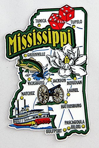 Mississippi State Map and Landmarks Collage Magnet FMC by World By Shotglass von World By Shotglass