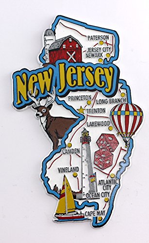 Kühlschrankmagnet, Motiv: New Jersey, Staatskarte und Sehenswürdigkeiten, Collage, Souvenir, Sammlerstück, FMC von World By Shotglass