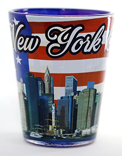 New York Flagge Skyline außen Buchstaben innen Schnapsglas von World By Shotglass
