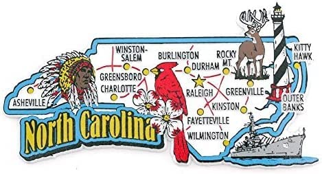 North Carolina State Map und Sehenswürdigkeiten Collage Magnet FMC von World By Shotglass
