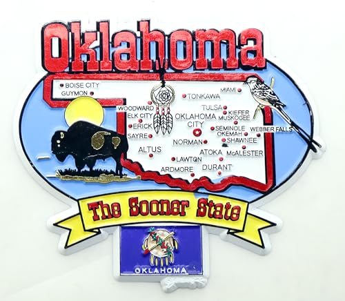 Oklahoma State Elements Karte Kühlschrank Sammlerstück Souvenir Magnet von World By Shotglass