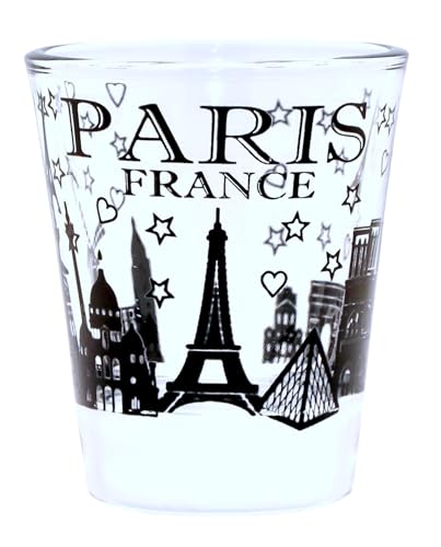 Paris France Black Landmarks Collage Shot Glass by World By Shotglass von World By Shotglass