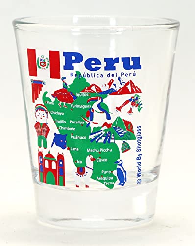Schnapsglas mit Peru-Sehenswürdigkeiten und Ikonen von World By Shotglass