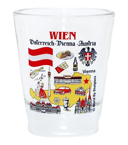Wien (Wien) Österreich Sehenswürdigkeiten und Ikonen Collage Schnapsglas von World By Shotglass