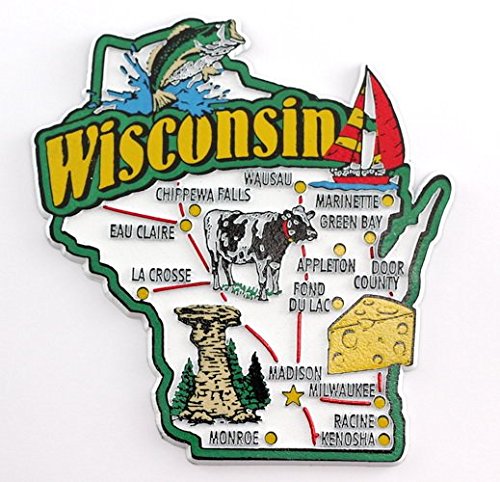 Wisconsin State Karte und Sehenswürdigkeiten Collage Kühlschrank Souvenir Collectible Magnet FMC von World By Shotglass