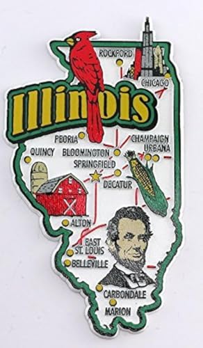 World By Shotglass Illinois State Map and Landmarks Collage Magnet FMC von World By Shotglass