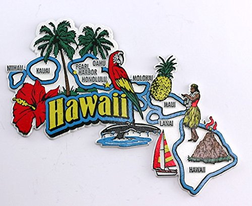 World By Shotglass Kühlschrankmagnet, Motiv: Hawaii-Staatskarte und Sehenswürdigkeiten, Collage, Souvenir, Sammlerstück, FMC von World By Shotglass
