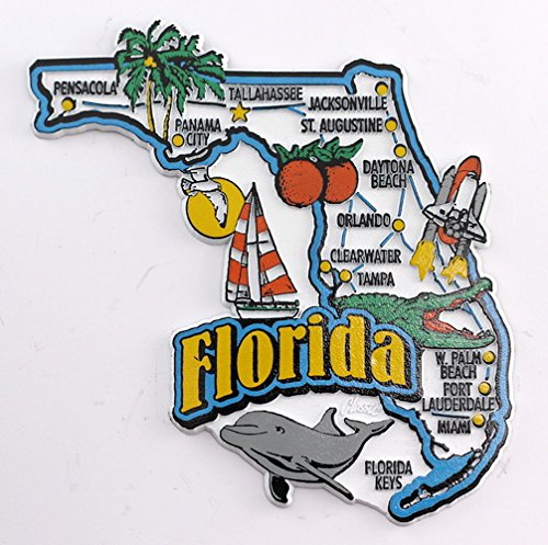 World By Shotglass Magnet mit Staatskarte von Florida und Sehenswürdigkeiten, Collage, Kühlschrankmagnet, Souvenir, Sammlerstück, FMC von World By Shotglass