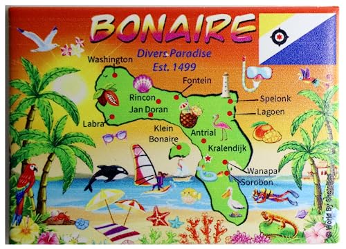 World by Shotglass Kühlschrankmagnet, Motiv: Bonaire Map Karibik, Souvenir, 6,4 x 8,9 cm von World By Shotglass