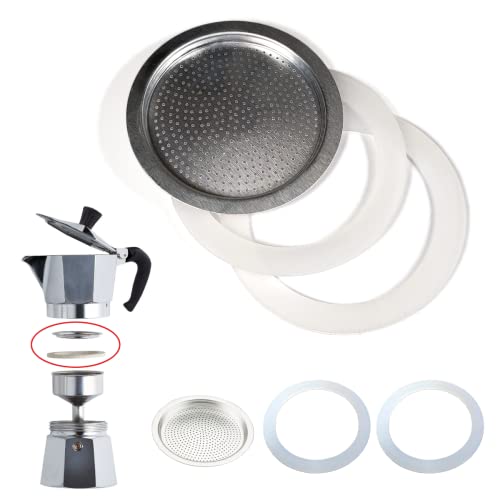 World Trade Dichtung und Filter für Kaffeemaschine Universal für Ersatzteile Moka (2 x Dichtungsring aus Silikon + 1 x Filter) (2 Tassen), Stahl von World Trade