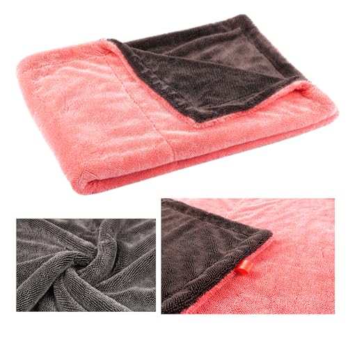 World of Towels Pink Lady XL Auto-Trockentuch - Superweich | Saugstark | doppelseitige Microfaser | 50x60 cm | 1200 GSM - Maximale Saugkraft für Auto Motorrad Fahrrad von World of Towels