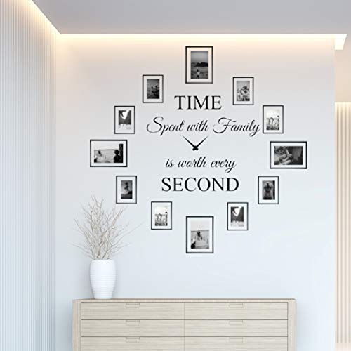 uiop Wandaufkleber, Wanddekoration, Wanddekoration, Wandaufkleber, Motiv: Time Spent with Family is Worth Every Second (22 x 22 L), Mattschwarz von World of Wall Decal