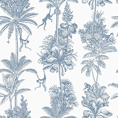 Affe Schar Toile Exotische Affenbäume Palmblätter Blaue Illustration Tapete Blaue World of Wallpaper AF0010 von World of Wallpaper