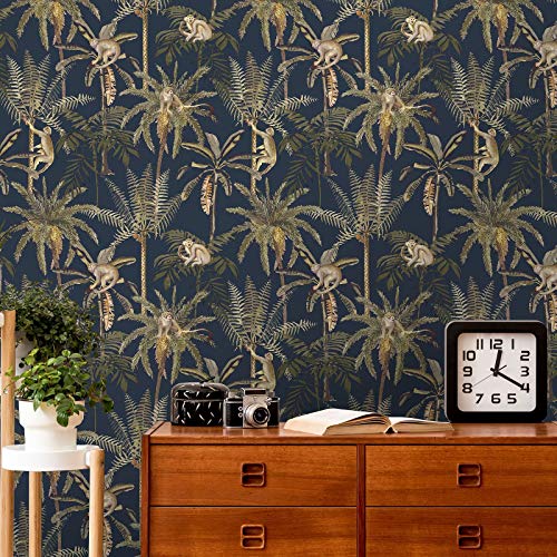 World of Wallpaper Amazonia Affen Bäume Dschungel TapetenNavy Blau Welt der Tapete WOW038 von World of Wallpaper