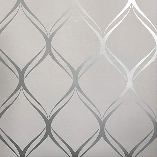 World of Wallpaper Clifton Wave Metallic Geometrische Tapete (Grau/Silber) von World of Wallpaper