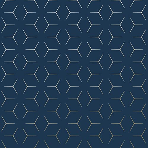 Metro Geometrische Tapete, mit optischem Illusions-Effekt – Marineblau und Gold – WOW005 von World of Wallpaper