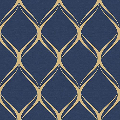 World of Wallpaper Clifton Wave Tapete mit geometrischem Muster, Marineblau / goldfarben von World of Wallpaper