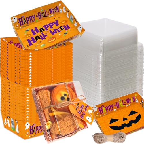 WorldBazaar 50 Stück Halloween-Charcuterie-Boxen mit transparentem Deckel, Seil-Geschenkanhänger, 12,7 cm, quadratisch, Einweg-Papier, Lebensmittelbehälter, Bäckerei, Dessert, Leckerei-Boxen für WorldBazaar 50 Stück Halloween-Charcuterie-Boxen mit transparentem Deckel, Seil-Geschenkanhänger, 12,7 cm, quadratisch, Einweg-Papier, Lebensmittelbehälter, Bäckerei, Dessert, Leckerei-Boxen für von WorldBazaar