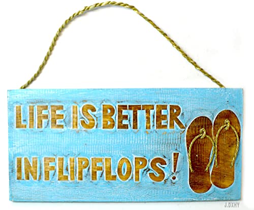 Handgeschnitztes Flip-Flop-Schild "Life is better in flip flops", Strand-Surfbrett, Holz, Wandbehang, Kunst, Tiki-Bar von J.DXHY