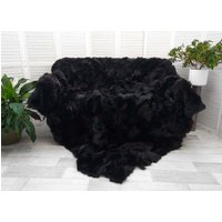 Schwarz Dunkelbraun Toscana Lammfell Schaffell Werfen Luxus Weiche Patchwork Decke Boden Bettüberwurf Bt21 von WorldOfSheepskins