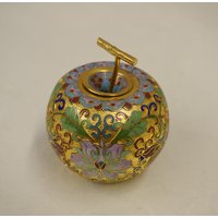 Apfel Cloisonne "Gold Behälter China Handgemachte Dekorative Rosa Grün Cloisonne' Messing Emaille Blumen von WorldofBacara