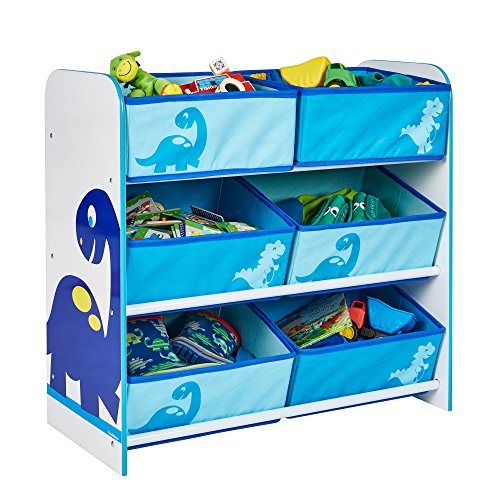 Worlds Apart Dinosaurier - Regal zur Spielzeugaufbewahrung mit sechs Kisten für Kinder, 60.0x63.5x30.0 cm, Blau von hellohome