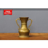 Antike Messing Amphore, Elegante Dekorative Vase, Kleine Messingvase Mit Bronzegriffen, Vintage Messingurne, Kunst Wohndekor von WorldsArtWork