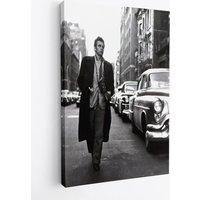 James Dean Legend Walking Nyc New York City Straßen Mit Kamera Film Set Print Leinwand, Schwarz Und Weiß von WorldsBestCanvas