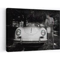 James Dean Legend Washing His Car Movie Set Print Leinwand, Schwarz-Weiß von WorldsBestCanvas