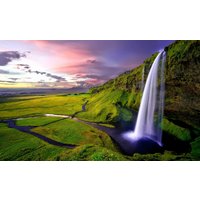 Wasserfall Island Leinwand Kunstdruck Seljalandsfoss Skyline Sonnenuntergang von WorldsBestCanvas