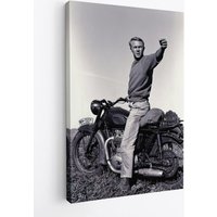 steve Mcqueen Legend The Great Escape Motorrad Racing Film Set Leinwand, Schwarz Weiß von WorldsBestCanvas