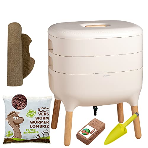 Moutta | Urbalive 2 Schalen Elfenbein, Komplettset I Design Wurmkomposter I 500g Kompostwürmer / 1000 STK. I Startersubstrat I Hanfmatte + Schaufel I Innenraum, Balkon und Garten Moutta | Urbalive 2 Schalen Elfenbein, Komplettset I Design Wurmkomposter I 500g Kompostwürmer / 1000 STK. I Startersubstrat I Hanfmatte + Schaufel I Innenraum, Balkon und Garten von Moutta