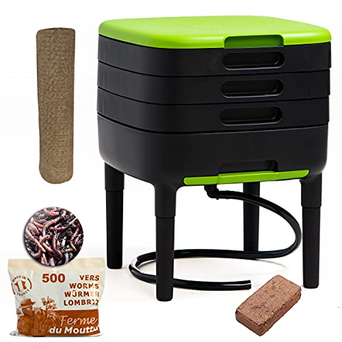 WormBox TinyWorm Design & Compact I 3-Etagen-Wurmkomposter. I 250gr Kompostwürmer / 500 STK. I Komplett-Set I Schublade I Kunststofffüße von WormBox