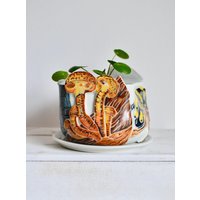 Individuelle Handarbeit Porzellan Pflanzer-Keramik Wald Pilz Pflanzer-Fensterbank Pflanztopf-Keramik Salamander Kunst Pflanzer-Gelbe Pilze Pflanzer von WormsCeramics