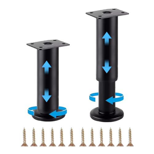Worown 2 Stück Large Schwarz Höhenverstellbare Möbelfüße, 18 – 30 cm Einstellbar Metall Möbelfüße für Bettbeine, Fernsehschrankbeine, Sofabeine, Schrankbeine, Badezimmerschrankbeine von Worown