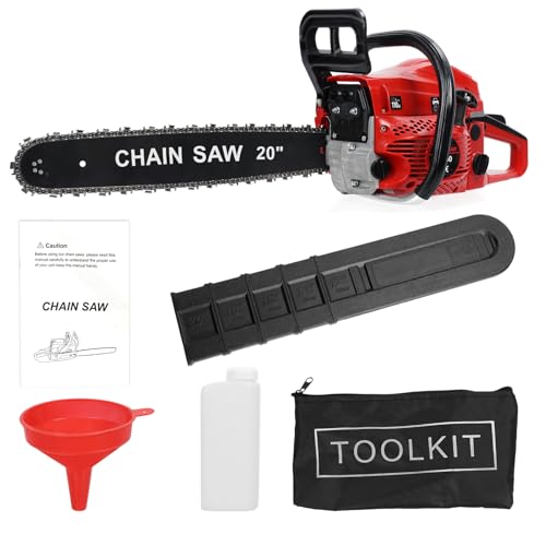 58cc Gas Kettensäge, 50.8 cm Hochleistungs-Protokollierungskettensägen gasbetriebene, Handkettensägen Gas Power für Holzschneiden und Baumschneiden (Rot) von Worparsen
