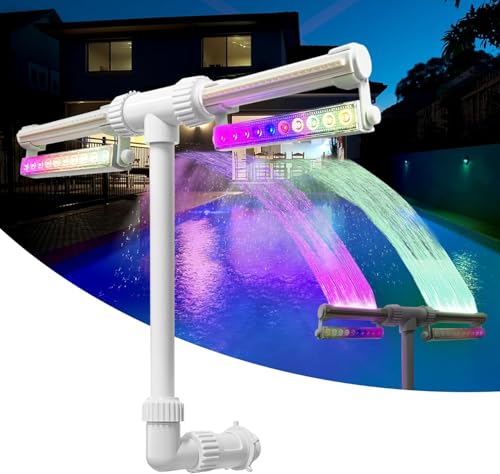 Poolbrunnen mit 7 Farben LED Licht verstellbar Doppel Spray Pool Wasserbrunnen Pool Wasserfall Sprinkler Kühler mit Poolbrunnen Adapter von Worparsen