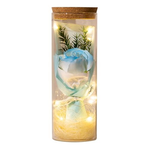 Worparsen LED Ewige Blume Konservierte Rose Glas Glühende Wunschflasche Ewige Rose Blume mit LED-Licht Romantisches Geschenk für Liebhaber Freunde A von Worparsen