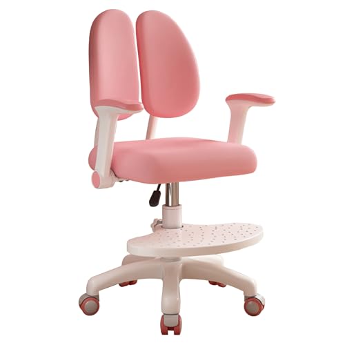 Worparsen Upgraded Kinder Schreibtischstuhl mit 360-Grad-Rädern,Ergonomischer Höhe Tiefe einstellbar Computer Stuhl,Niedliche Kinder Studie Stuhl für Haus, Schule und Bibliothek (Rosa 1) von Worparsen