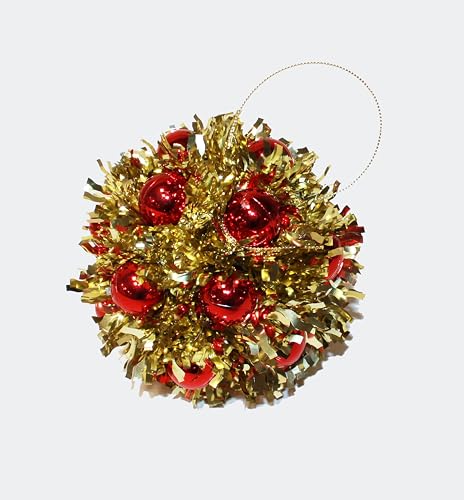 Worth Imports 12,7 cm hängende Lametta-Beeren-Weihnachtskugel aus Metallic, Gold/Rot, 3 Stück von Worth Imports