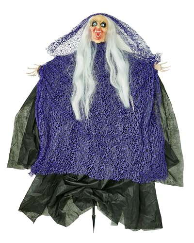 Worth Imports Halloween-Pfahl mit leuchtenden Augen, 119,4 cm, mit violettem Fischnetz, Hexe, Mehrfarbig von Worth Imports