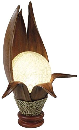 Deko-Leuchte LOTUS KARIMA, 6 Blätter, Tisch-Lampe aus Natur-Materialien, Stimmungsleuchte von Woru