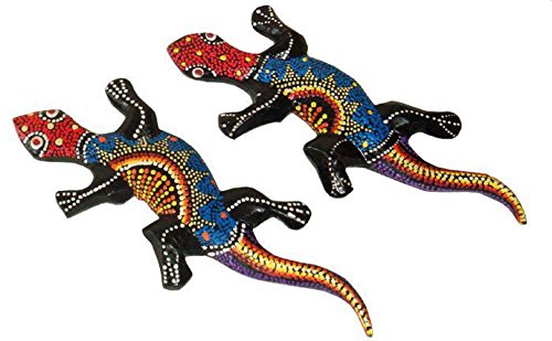 Magnet Deko Gekko aus Holz, kleine Magnetfiguren, 2 er Set Kühlschrankmagnet, Magnet für Whiteboard Notebord Magnettafeln Größe ca. 10 x 4 cm von Woru