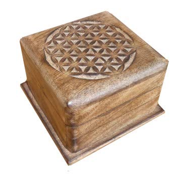 Woru Trickbox, Schatulle aus Palisander-Holz, geflammt, Motiv Lotusblüte, Größe ca. 10 x 10 x 6,5 cm, Geschenk-Box, Schmuck-kästchen von Woru